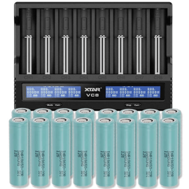 Xtar VC8S Li-ion & NiMH/NiCd batterioplader + 16 stk. Samsung INR18650-20R 2000mAh Li Ion batterier